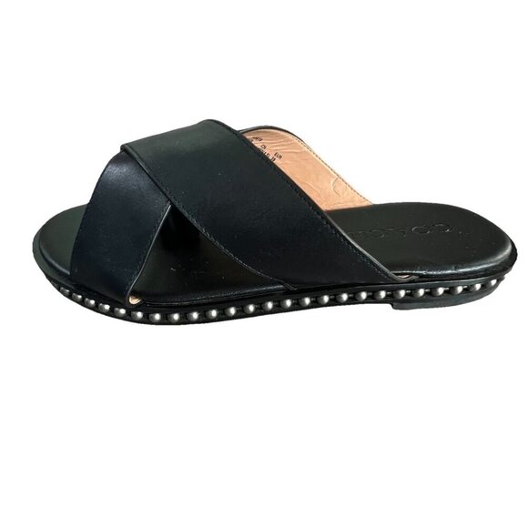 Coach Women’s Hailey Slides Leather Size 8.5 Black Sandals Flats Wide Straps - Picture 2 of 7